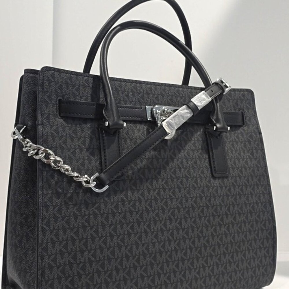 NWT ✅ Michael Kors HAMILTON Moderne Large Signature Logo Satchel Black  ✨NWT